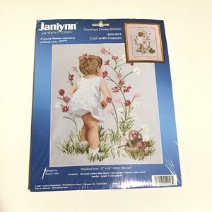 Janlynn‎ Girl With Cosmos Counted Cross Stitch Kit New 12x16